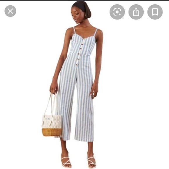 Reformation Torta jumpsuit linen blue stripe 4 nwt - Picture 3 of 9
